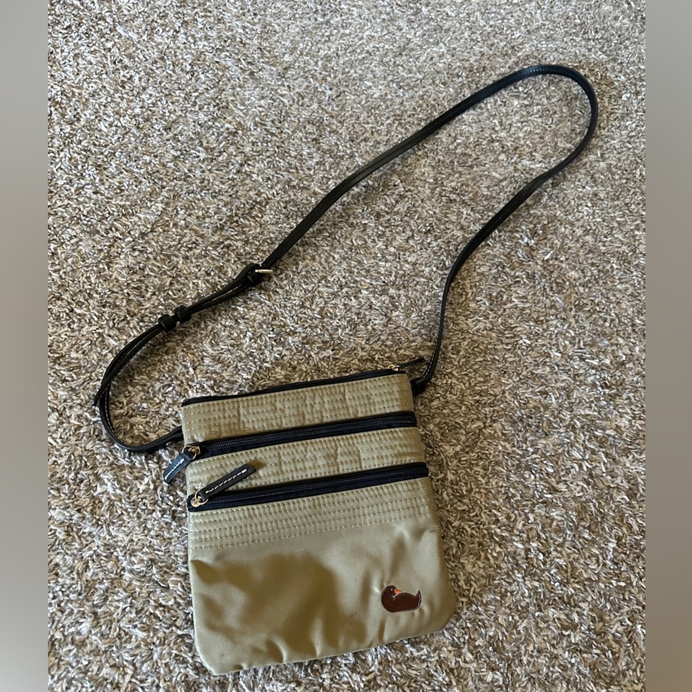 Dooney & Bourke Duck 3-Zip Crossbody Bag Tan Nylon Vinta